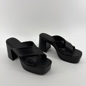 Report Zavi Platform Sandals Black Womens Size 10 Chunky Block Heel Square Toe